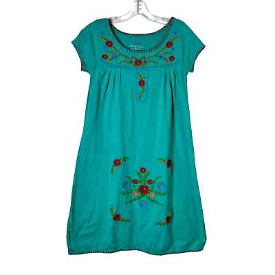 #ad South Main Short Sleeve Embroidered Jersey Dress Green Womens Small $15.00