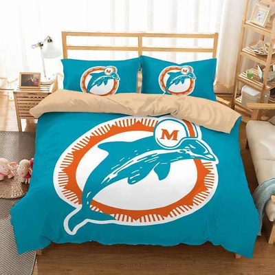 #ad Sport Gift For Fans Miami Dolphins Full Bedding Duvet Cover Set 4pcs $80.99