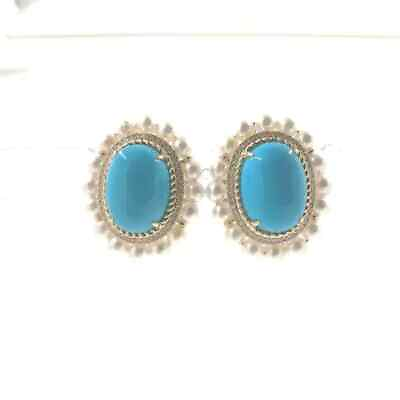 #ad Turquoise amp; Freshwater Pearl Stud Earrings 925 Sterling Silver Statement Jewel $382.50