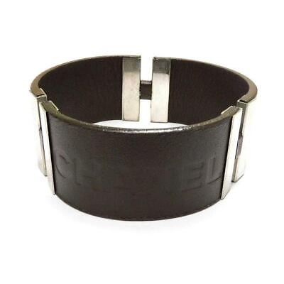 #ad Chanel authentic bracelet bangle leather brown x silver hardware women#x27;s logo $213.25
