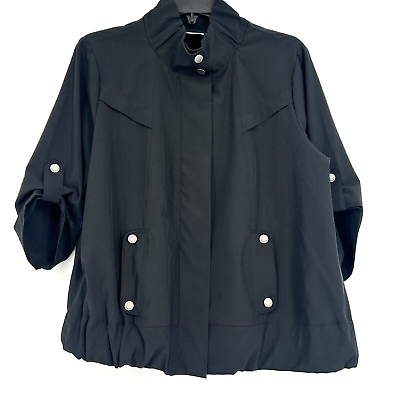 #ad Chicos Zenergy 1 Size M Short Black Jacket Mock Neck Roll Tab Sleeves Stretch $13.50