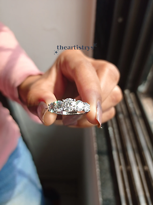 #ad Moissanite Five Stone Engagement Ring Solid 14K White Gold 1.50 CT Round VVSI $248.54