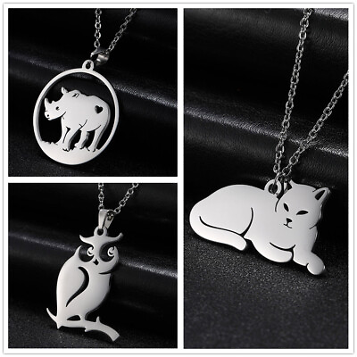 #ad Cat Owl Rhinocero Round Animal Pendant Necklace Adjustable Choker Chain Jewelry $5.99