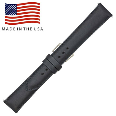 #ad 16mm Black Vintage Genuine Leather LONG Watch Strap MADE IN THE USA FBA V H $19.95