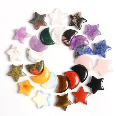 #ad 20MM Crystal Moon Star Natural Agate Stone Healing Carved Jewelry DIY Decor Gift $2.99