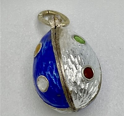 #ad Antique Russian Imperial Filigree Enamel Silver Egg Pendant Charm $314.70
