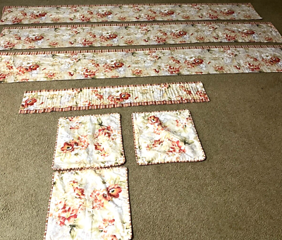 #ad WAVERLY? Retired Print Plaid Rose floral Window Valances amp; pillow cover Lot Of 7 $69.99