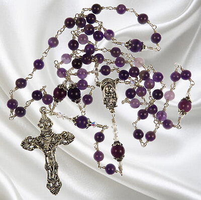 #ad Unbreakable Catholic Rosary Handmade Amethyst Gemstones February Birthstone $100.00