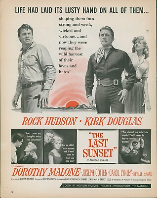 #ad 1961 The Last Sunset Rock Hudson Kirk Douglas Dorothy Malone Print Ad LO9 $14.99