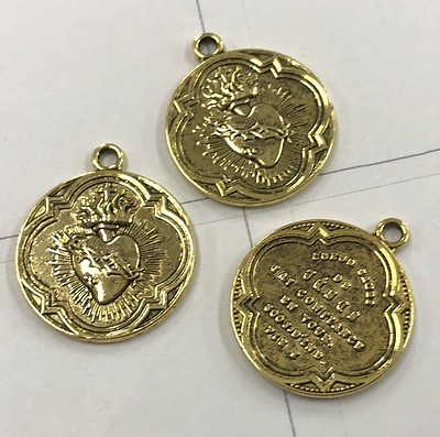#ad 8Pcs dark gold tone round shaped religious cross design charms H0270 G $1.80