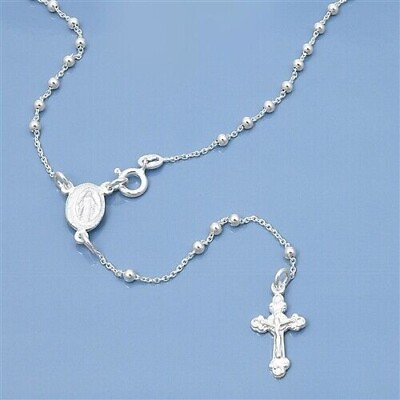 #ad Cross Rosary Necklace Genuine Sterling Silver 925 Beads Size 2.5 Length 16 30 in $28.18