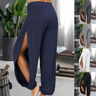 #ad Womens Harem Pants Side Split Slit Alibaba Trouser Ladies Cuffed Bottom Leggings $16.73