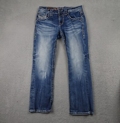 #ad ROCK REVIVAL Jeans Suhul Slim Boot Cut Men’s Sz 33x 31 Blue Denim Inserts $85.06