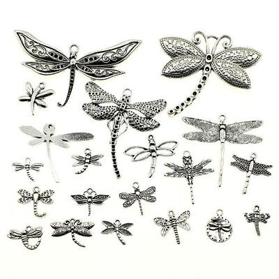#ad 20 Assorted Dragonfly Tibetan Silver Pendants Charms Jewelry Making Insects $11.28