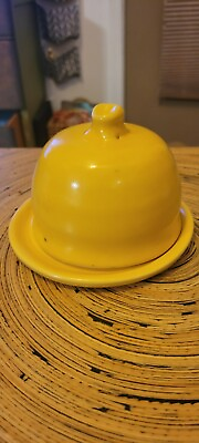 #ad Yellow handmade pottery butter dish $38.00