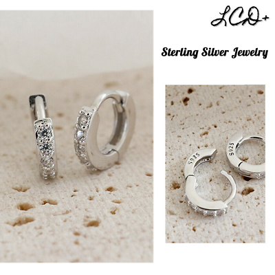 #ad 925 Sterling Silver CZ Small Earrings Cubic Huggie Hoop Men Women Jewelry Gift $9.88