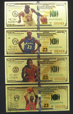 #ad Michael Jordan Chicago Bulls Basketball Gold Foil Notes Souvenir Cards Set 4 $11.88