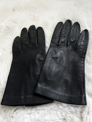 #ad Macy#x27;s Associates Vintage black leather gloves Short Silk Lined Excellent 6.5 $24.00
