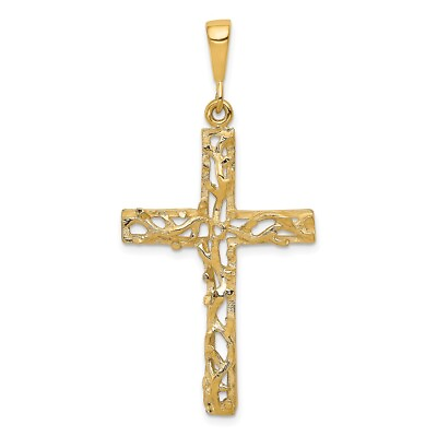 #ad 10K Yellow Gold Satin Polished Antiqued Cross Pendant $234.95
