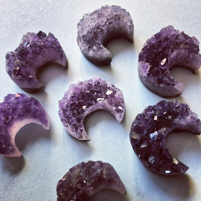 #ad Natural Amethyst Cluster Moon Carved Energy Stone Healing Crystal Crescent Rock $12.99