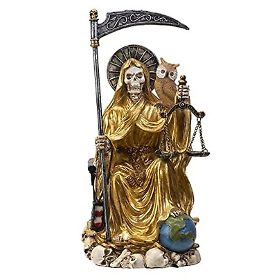 #ad Pacific Trading Sitting Santa Muerte Gold Gown with Owl Figurine 9 Inch 15249 $73.48