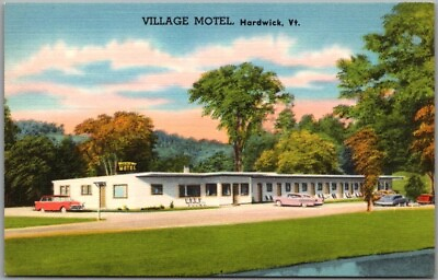 #ad Hardwick Vermont Postcard VILLAGE MOTEL Route 15 Roadside Tichnor Linen 1950s $4.00