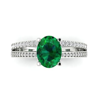 #ad 3.12 Oval Unique Simulated Emerald Classic Bridal Designer Ring 14k White Gold $350.61