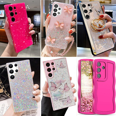 #ad For Samsung S23 S24Ultra A15 A14 A54 A55 Glitter Butterfly Case Cover Ring Stand $8.92