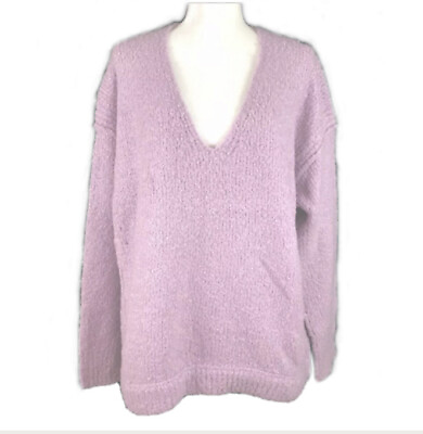 #ad NWT Free People Lofty Oversized Pullover Sweater Lilac V Neck Sz S $55.00