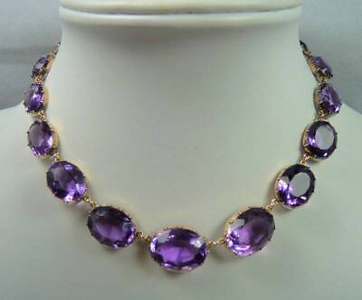 #ad 22CT Oval Cut Simulated Amethyst Tennis Women#x27;s Necklace Gold Plated 925 Silver $263.99