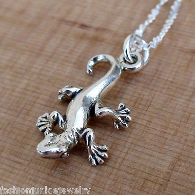 #ad Gecko Necklace 925 Sterling Silver Charm Necklace *NEW* Gecko Lizard Charm Pet $19.00