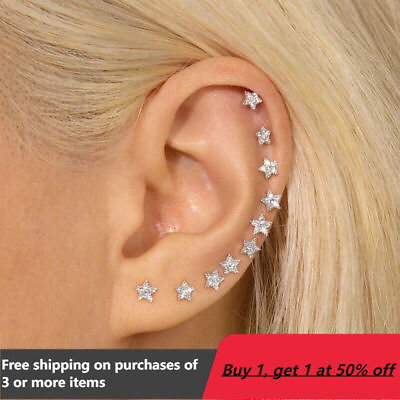 #ad 1Pair Tiny Star Ear Studs CZ Tragus Helix Cartilage Earrings Upper Ear Piercing $5.29