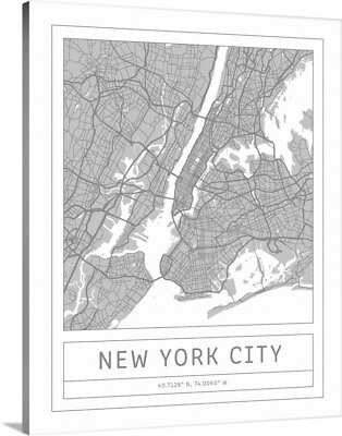 #ad Gray Minimal City Map Of New York City Canvas Wall Art Print New York City Home $309.99