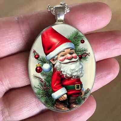 #ad Christmas Santa Claus Oval Pendant Necklace $16.20