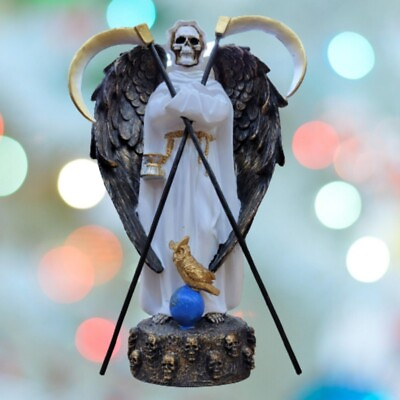 #ad SANTA MUERTE WHITE 12quot; HOLY DEATH STATUE WITH WINGS amp; TWO SCYTHES. GRIM REAPER $69.99