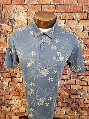 #ad Travis Mathew Men#x27;s L Blue Yellow Hawaiian Copperhead Short Sleeve Polo Shirt 🏌 $27.98