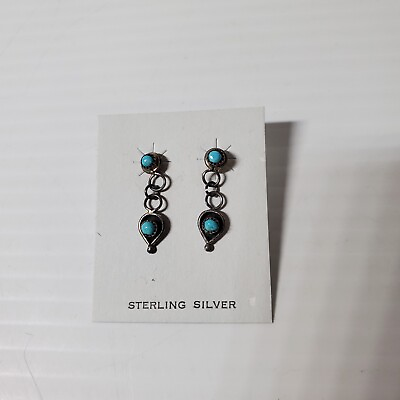 #ad Turquoise Sterling Silver Earrings Dangle Drop Style New Unused $17.99