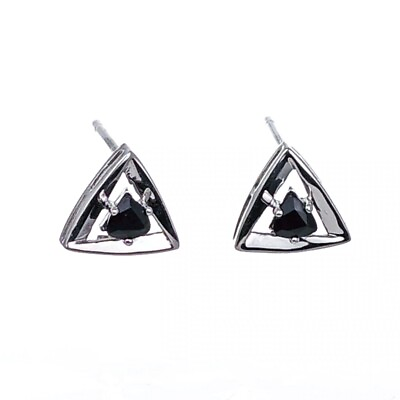 #ad Sapphire Earrings Sterling Silver Studs Trillion Triangle Inky Blue Gem Handmade GBP 59.95