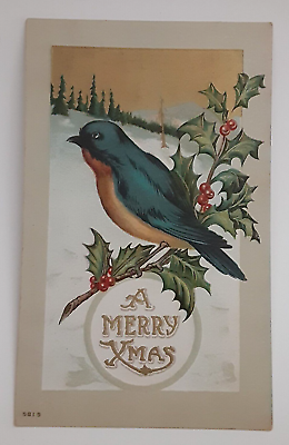 #ad #ad 1912 A Merry Xmas Foil Embossed Postcard Antique Early Century Post Card $8.99