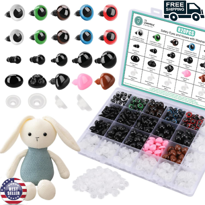 #ad 820 Plastic Safety Eyes For Crochet With Washers And Black Noses Animal Stuffed $10.51