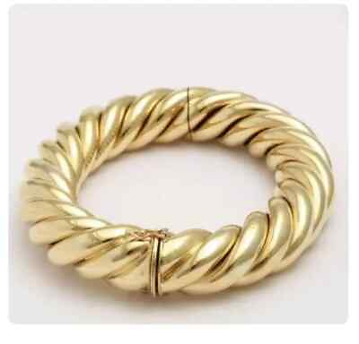 #ad RARE amp; Estate 10K Yellow Gold Over Heavy Hinged Rope 7.5quot; Bangle Bracelet Womens $344.99