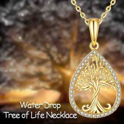 #ad Fashion Creative Delicate Water Drop Tree Of Life Pendant Golden Rhinestone Gift $15.98