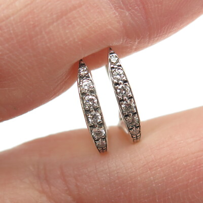#ad 925 Sterling Silver Real Round Cut Graduated Diamond Fisher Hook Earrings $59.95