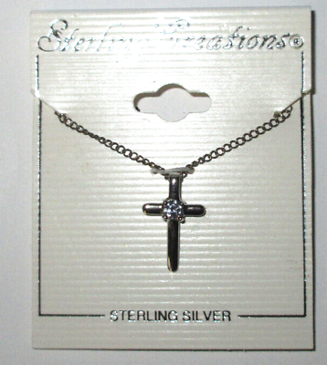 #ad Sterling Silver Necklace 16quot; Cross Necklace F . $19.00