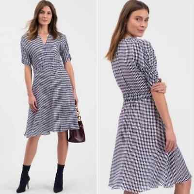 #ad Tucker The Market Navy Blue White Silk Geometric Print Knee Length Dress Medium $85.00
