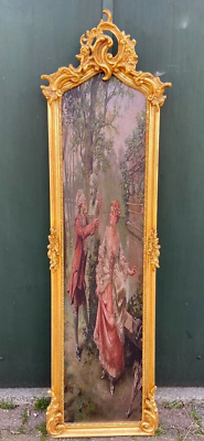 #ad Exquisite French Rococo Style Frame Featuring Romantic Scenery on Fabric $1305.00