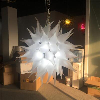 #ad Hand Blown Frosted White Glass Circle Chandelier LED Lights Living Room Home Bar $1182.04