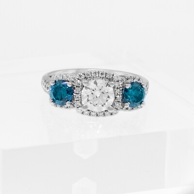 #ad 0.99ct Diamond Ring w 18k White Gold amp; 1.01ct of Blue Diamonds 0.85ct Diamond $8000.00