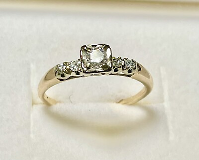 #ad 14k Yellow amp; White Gold Brilliant Cut Diamond Ring w 4 Melee Diamonds $450.00