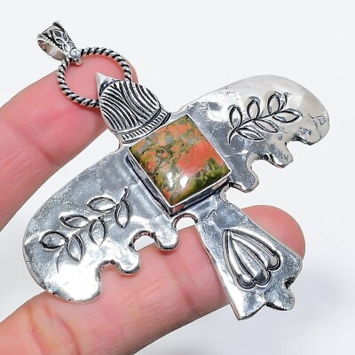 #ad Eagle Unakite Gemstone Handmade Ethnic Jewelry Pendant 3.35quot; KP 313 $11.99